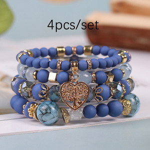 <span class=keywords><strong>4</strong></span> ensembles de bracelets en perles empilables de style bohème pour femmes, bracelets en perles de cristal en forme de cœur de style bohème extensibles - Product Image 2