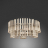 Lustre LED contemporain en métal argenté pour salon, hall d'entrée, décoration, rond, à deux niveaux, en verre cannelé transparent