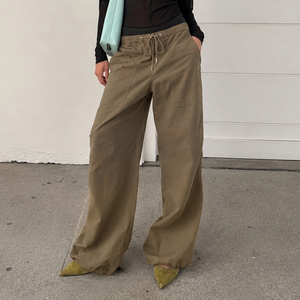 Womens Spring Mid Waist Loose Fit <b>Cargo</b> Jogger Pants Vintage Washed Drawstring <b>Wide</b> <b>Leg</b> Sweatpants Y2K Streetwear Casual Bottoms - Product Image 5