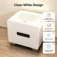 Mesita de Noche Moderna de Madera, Color Blanco Brillante, con Carga Inalámbrica, Luz LED, Mueble Multifuncional para Dormitorio