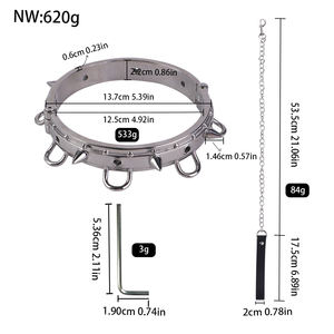 Collar de cuello de cuero PU ajustable con anillo de tachuelas con pinchos y cadena de correa de metal BDSM Bondage Neck Restricción - Product Image 6