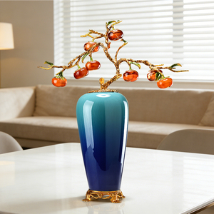 Jarrón Decorativo de Cerámica de Lujo con Ramas Doradas, Adorno de Caqui Auspicioso para Sala de Estar, Regalo de Inauguración de Casa - Product Image 3