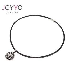 Chaîne de collier en cuir noir personnalisée plus simple avec breloque soleil en acier inoxydable breloque main Hamas breloque <span class=keywords><strong>coeur</strong></span> - Product Image 2