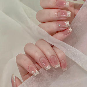 Ongles à presser tendance en gros, collection Automne/Hiver, courts, style French, effet blush, motif œil de chat, forme carrée - Product Image 1