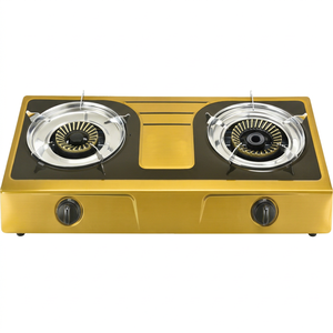 Estufa de gas de 2 quemadores con panel de acero coloreado y soporte de sartén duradero de hierro fundido. - Product Image 1