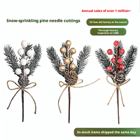 Promo! Dekorasi Ranting Natal Artifisial Cetak UV, Hiasan Kerucut Pinus, Buah Berry Merah, Aksen Kepingan Salju 25cm, Dekorasi Rumah untuk Liburan