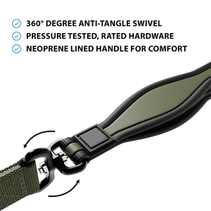 Laisse tactique pivotante en sangle de nylon doublée néoprène avec poignée souple en métal et clip mousqueton rotatif à verrouillage - Product Image 5