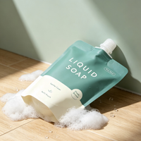 Pochette d'emballage pour savon liquide avec logo personnalisé imprimé, pochette à bec verseur stable avec buse supérieure de 15 mm et bouchon rabattable