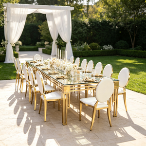 Wholesale Modern <b>Stackable</b> Stainless Steel Furniture Gold Oval Back Wedding <b>Dining</b> <b>Chair</b> - Product Image 1
