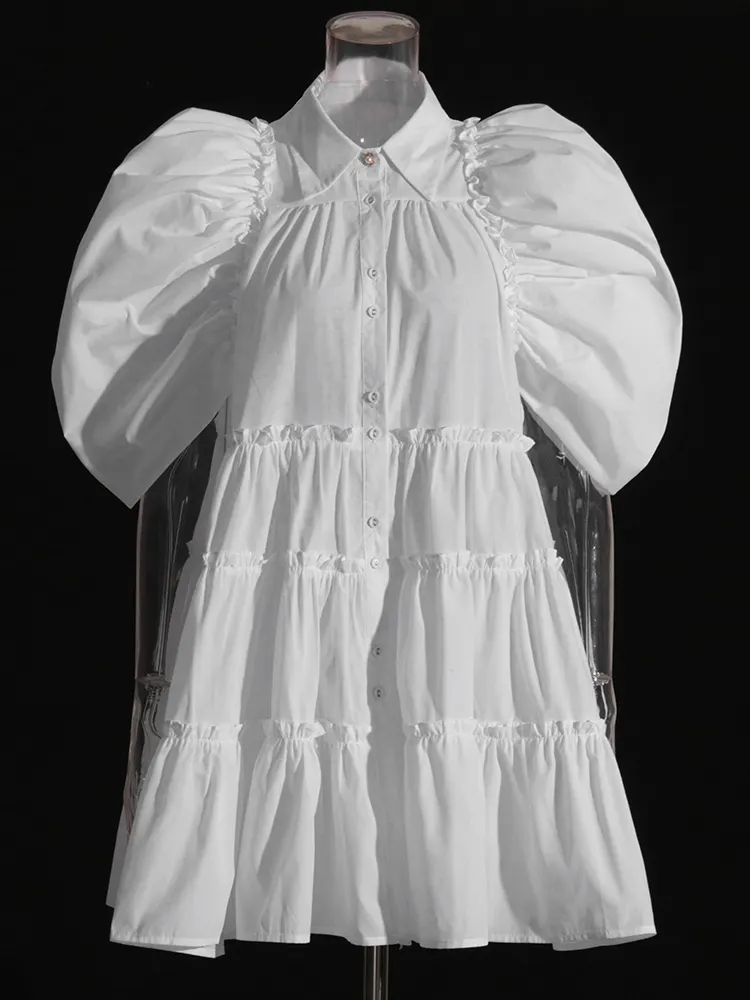 CHICEVER – robe d'été à revers et manches bouffantes pour femme, tenue décontractée à simple boutonnage, 2023