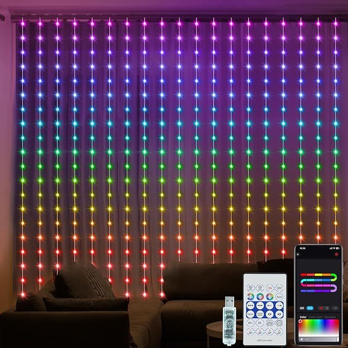 400 Leds Smart RGBIC LED Curtain Light Strip IP65 Mobile Controller DIY Editing for Christmas Fantasy Home Lighting Decoration