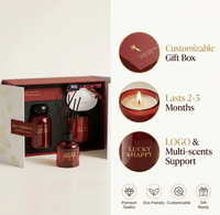 Ensemble cadeau diffuseur de parfum et bougie en verre rouge de luxe, artisanal et personnalisé, avec ornement en plâtre, parfum frais longue durée, pour mariage