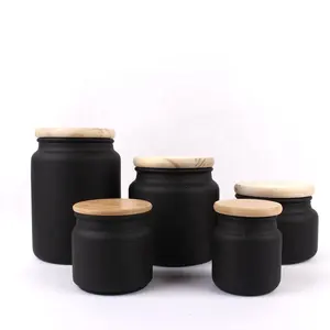 Conteneur en verre givré avec couvercle en bambou, pot en bois, de 100ml, 150ml, 300ml, 500ml, 700ml