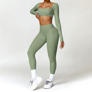 2025 Lulu Nieuwe Womens Plus Size Gymkleding Yoga <span class=keywords><strong>2</strong></span>-delige Sets Fitness Gekreukte Butt Leggings Workout Lange Mouw Yoga Sets - Product Image 6
