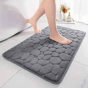 Tapis de sol en velours corail gaufré <span class=keywords><strong>FIGOO</strong></span> - Tapis de salle de bain absorbant de couleur unie, tapis d'entrée, tapis de bain effet pierre - Product Image 1