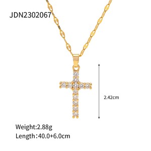 Retro Vintage 18K Gold Plated Stainless Steel Cubic Diamond <b>Cross</b> Pendant Clear Crossed Zircon Necklace Unisex Main Stone - Product Image 5