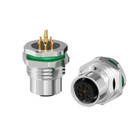 Connecteur industriel étanche IP67 M12 à montage sur panneau, type à écrou de verrouillage frontal, découpe fixe de 16,2 mm, en acier inoxydable 2-5 broches