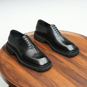 Men's Large-Sized Square Toe <b>Height</b> <b>Increasing</b> Leather <b>Shoes</b> for Business & Casual Wear Cowhide Thick-Soled Lace-Up Office <b>Shoes</b> - Product Image 5
