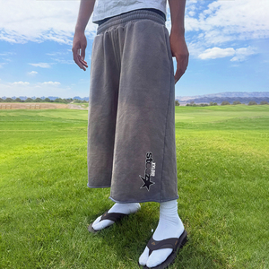 Streetwear Raw Hem Oversized Jogger 3/4 <b>Long</b> Sweat <b>Shorts</b> Manufacturers Custom Capris Sweatpants Cutoff Acid Wash <b>Shorts</b> For <b>Men</b> - Product Image 1