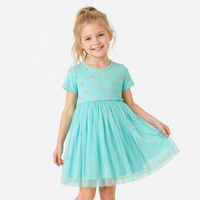 Vestido Tutú con Estampado de Arcoíris para Niñas Pequeñas, Top de Punto Acanalado de Manga Corta, Falda de Malla Suave en Capas, Color Menta, para Uso Diario al Aire Libre