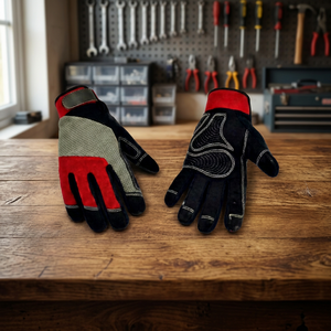 Gants de travail antidérapants en PU avec poignet élastique, rouge et noir, usage général, sécurité, bouts des doigts texturés, résistants à l'abrasion, épaisseur 4 mil - Product Image 4
