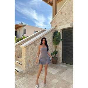 Robe de cocktail plissée sans bretelles Anja gris fumé mini - Product Image 5