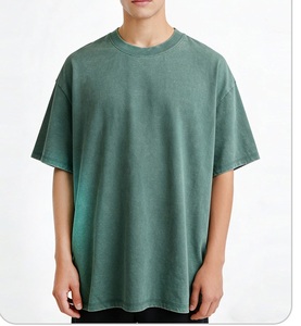 T-shirt à manches courtes col rond couleur unie, effet délavé vintage, avec logo et lettrage personnalisés, tee-shirt tendance streetwear de marque - Product Image 2