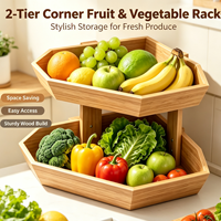 Panier de rangement en bois à 2 niveaux pour fruits et légumes, support d'angle gain de place pour fruits, légumes, collations et produits frais