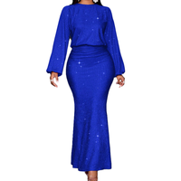Robe de soirée longue à manches longues, sexy, scintillante, à queue de poisson, taille haute, pour femmes grandes tailles, collection automne