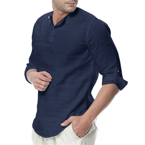Chemises <span class=keywords><strong>en</strong></span> <span class=keywords><strong>lin</strong></span> et coton de haute qualité pour hommes, <span class=keywords><strong>col</strong></span> mandarin à manches longues pour hommes - Product Image 1