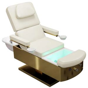 Cama de Champú Dorada de Lujo con 3 Motores para Salón de Belleza y Spa, Cama Facial Eléctrica Moderna para Pestañas, Multifuncional con Baño de Pies y Masaje - Product Image 1