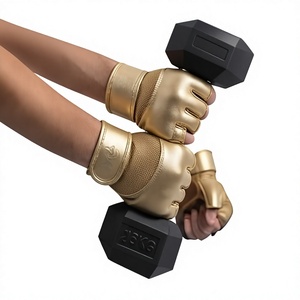 Golden Half Finger Breathable Workout Gloves Adjustable Wrist Strap for <b>Weight</b> <b>Lifting</b> All Seasons PU Material Comfortable Fit - Product Image 1