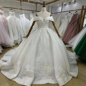 Jancember BH33 elegante fuera del hombro marfil patrón de encaje vestido de boda Vestido de bola - Product Image 1