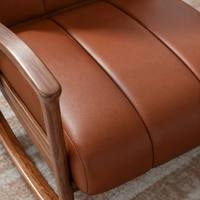 Fauteuil à bascule moderne en cuir, style mi-siècle, en bois, pour chambre d'enfant ou salon, fauteuil d'appoint ergonomique avec structure en teck doré