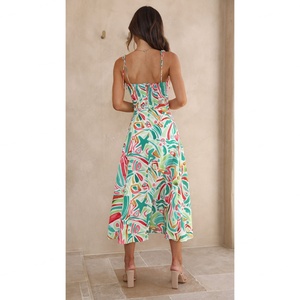 เดรสลำลองสำหรับผู้หญิงเดรสคล้องคอพิมพ์ลายดอกไม้งาน OEM ตามสั่ง - Product Image 3