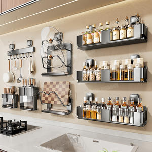 Estante de almacenamiento de cocina de metal gris con ventosa, soporte de pared para cuchillos, organizador de tapas de ollas y especias, sin necesidad de taladrar - Product Image 3