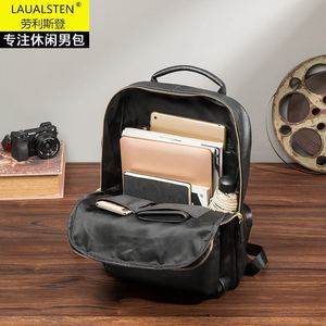 Laulalsten Genuine <b>Leather</b> <b>Backpack</b> <b>Large</b> Capacity Black Men Women Business Travel Casual <b>Backpack</b> - Product Image 4