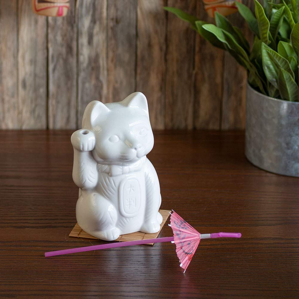 14oz Maneki Neko Lucky Cat Ceramic Tiki Mug - Eco-Friendly Design