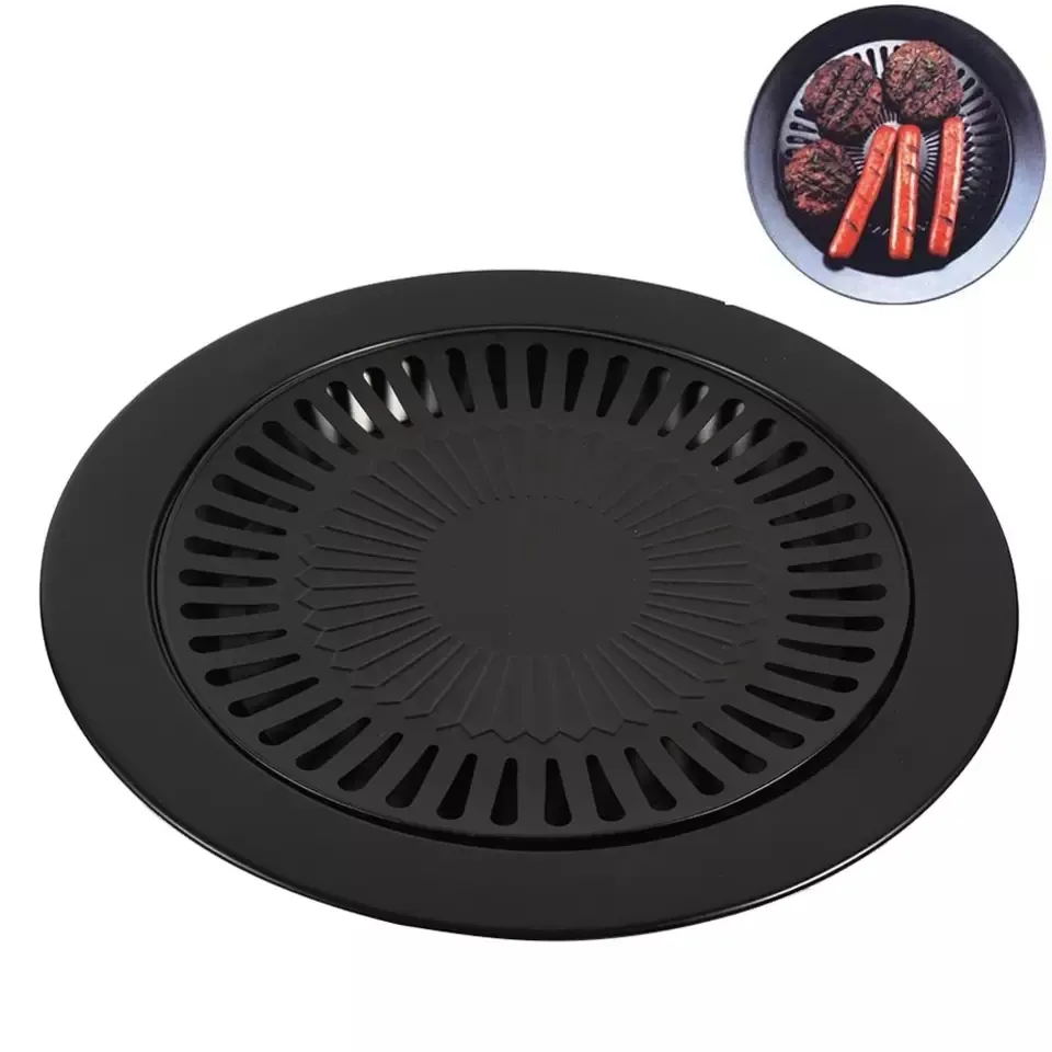 Bếp Nướng BBQ Hàn Quốc 12 Inch Chảo Chống Dính Chảo Không Khói Bề Mặt Kim Loại Chảo Nướng Bếp Ga Chảo Nướng Trong Nhà Ngoài Trời