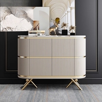 Buffet Moderne de Luxe en Marbre Italien Grande Capacité, Meuble de Rangement Blanc pour Mobilier de Maison, Appartement et Villa