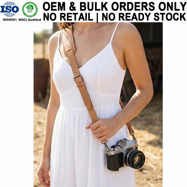 OEM Custom Wholesale Photography Genuine Leather Crossbody Single Neck Camera Shoulder Strap for DSLR/SLR with Soft Shoulder Pad