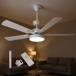Ventilateur de plafond LED moderne de 52 pouces avec lumière à intensité variable, 5 pales, télécommande, moteur DC, montage au plafond blanc, éclairage intérieur - Product Image 2