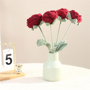 Ramo de flores artificiales falsas tejidas de simulación para decoración del hogar <span class=keywords><strong>hilo</strong></span> de lana eterno simulado flor tejida rosa roja vino - Product Image 3