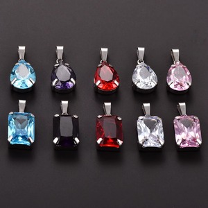 Pendentif en pierre naturelle colorée en acier inoxydable avec zircon clair, breloques pour collier DIY, fabrication de bijoux romantiques pour mariage - Product Image 1