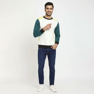 Sweat-shirt pour homme en coton mélangé, coupe ajustée, col rond, manches longues, basiques pour l'automne, options d'impression numérique de logo personnalisé, teinture unie - Product Image 1