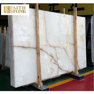 Factory Price Large Big Snow White Crystal Onyx Stone Stock Marble Carrera Slab Floor Tile With Orange Gold Brown Yellow Veins