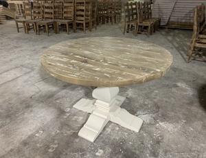 Table ronde Antique en verre de pin personnalisé, pour salle à manger, meuble de maison rustique, Antique - Product Image 5