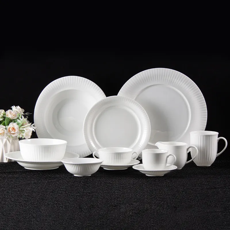 Horeca Ceramic Plate Bowl Set Hotel Tableware Luxury White Bone China Restaurant Catering Dishes Porcelain Dinner Set Dinnerware