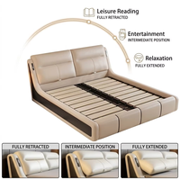 Lit Moderne Intelligent et Réglable en Cuir Souple avec Lumière Nocturne LED, Cadre de Lit Queen Ergonomique Rembourré à 3 Niveaux avec Rangement, Vente Directe Usine
