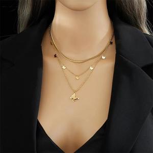 2024 Nieuwe Groothandel 18K Vergulde Roestvrij Staal Meerlagige Vlinder Parel Ronde Ketting Mode Sieraden Cadeau Voor Vrouwen - Product Image 3